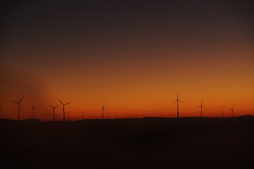 silhouette photography of wind mills